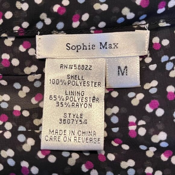 Sophie Max | 3607Y54 Black Pink Polkadot Chiffon Flutter Sleeve Elastic Midi M - Picture 7 of 8